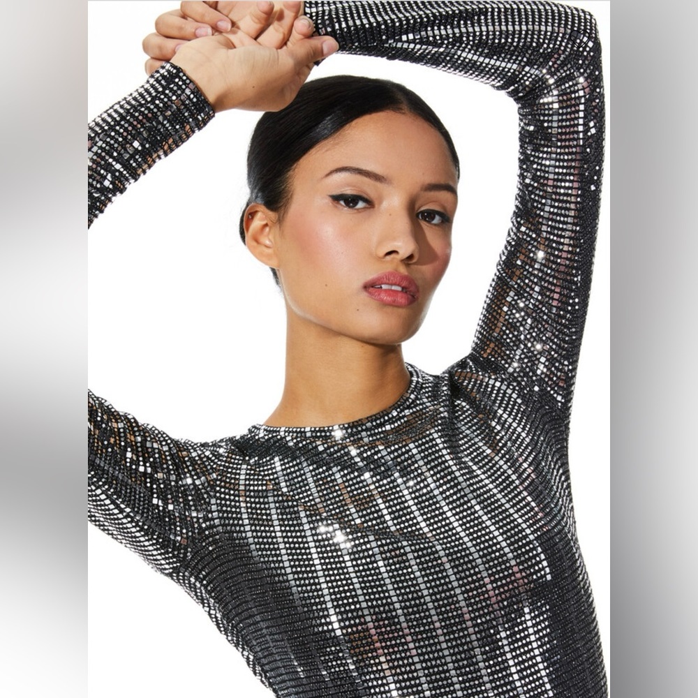 Alice and Olivia Delaina Sequined Long-Sleeve Top